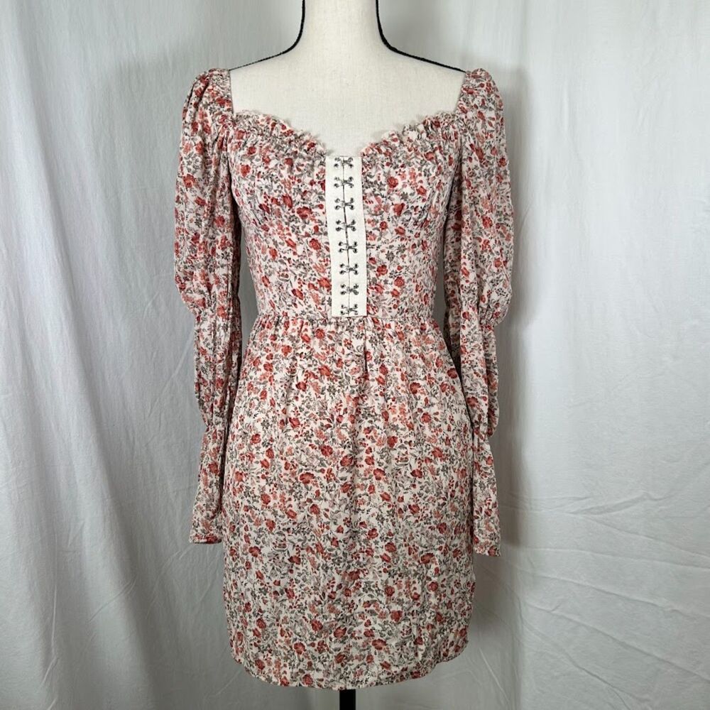 Romantic Cottagecore ASOS SAINT GENIES HOOK & EYE FLORAL ROSE MINI DRESS SIZE 4 - Picture 1 of 16